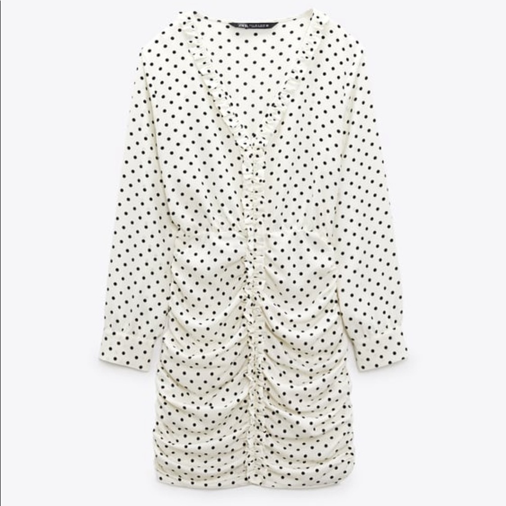 New  long sleeve ruched dress with polka dots